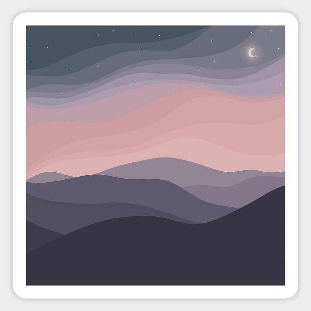 Blush and Grey Minimal Hilly Night Landscape Digital Illustration Sticker by AlmightyClaire